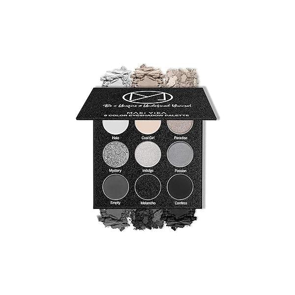 MAKI YIKA Black Grey Smokey Eyeshadow Palette, Matte White Gray Silver Smoky Eye Shadow, 9 Colors Long Lasting Makeup For Goth Look