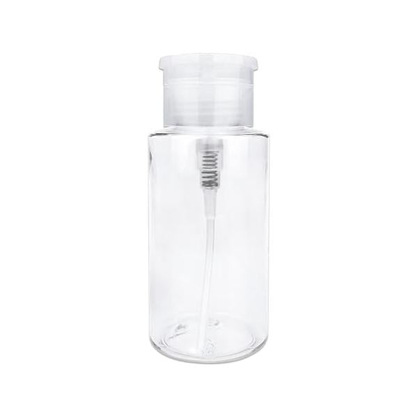 9oz Gray with Word Imprint Push Down Pump Dispenser Empty Refillerable Bottle Flip Top Cap - for Nail Polish, Travel, Cosmetics Packaging
