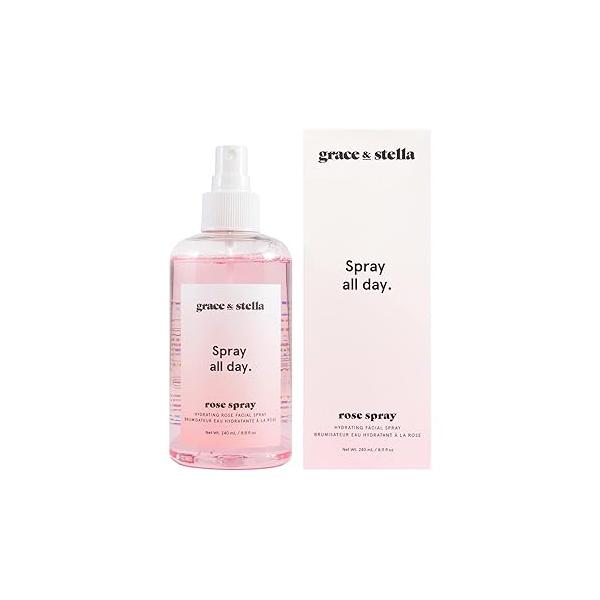 grace & stella Award Winning Rose Water Facial Spray (240ml) - Vegan for Face Rosewater Toner Hydrosol Mist