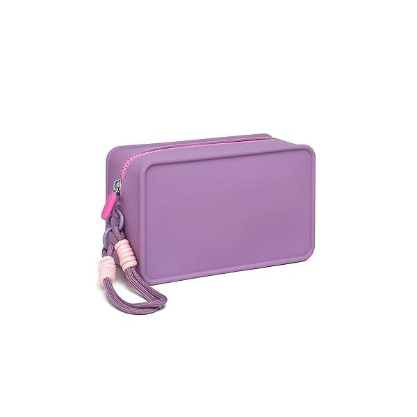 Travistar Silicone Travel Makeup Bag - Large Capacity Make Up Pouch Organizer Waterproof Toiletry Portable Cosmetic Cute Womens Brush Holder with Zipper Closure Blue