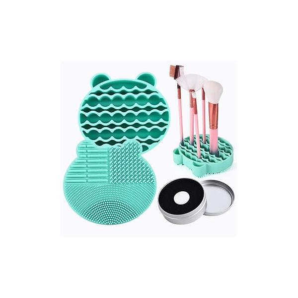 Silicon Makeup Brush Cleaner Mat with Drying manual Make up brush cleaner cleanser machine Cosmetic Cleaning Pad+Makeup Dry Cleaned Quick Color Removal Sponge Scrubber Tool(Pink)