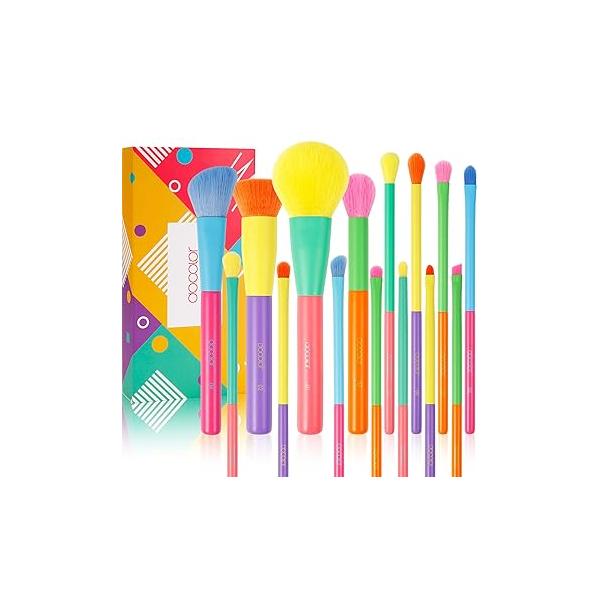 Docolor Makeup Brushes 15Pcs Colourful Brush Set Premium Gift Synthetic Face Powder Kabuki Foundation Contour Blush Concealers Eye Shadow Blending Make Up Kit - Dream of Color