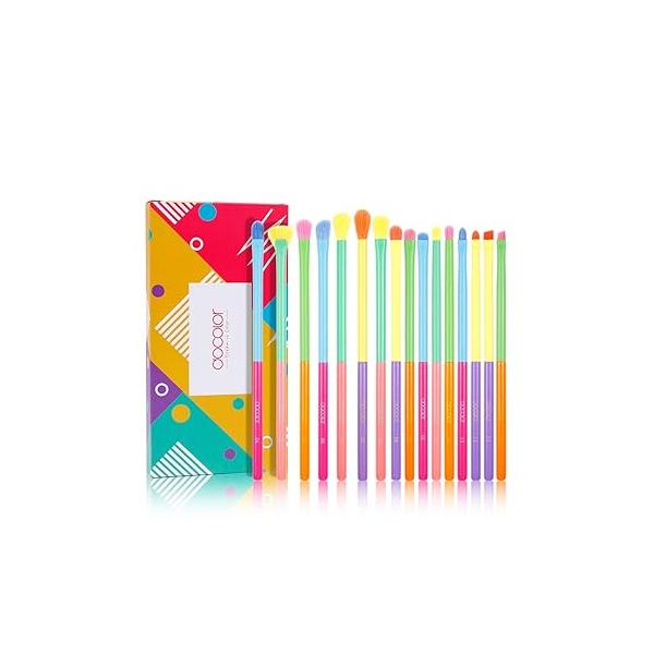 Docolor Makeup Brushes 15Pcs Colourful Brush Set Premium Gift Synthetic Face Powder Kabuki Foundation Contour Blush Concealers Eye Shadow Blending Make Up Kit - Dream of Color