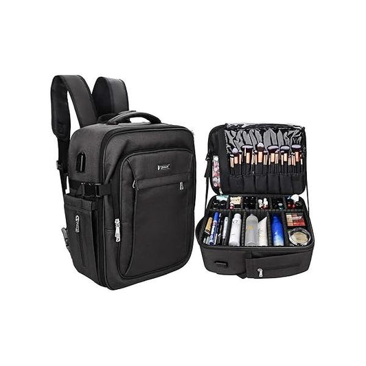 Relavel Makeup Backpack, Professional Case Extra Large Travel Train Bag for Women Cosmetic Organizer, Brush Storage Holder, Artist Kit, with Adjustable High Dividers