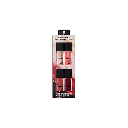 e.l.f. Glow Reviver Quad Goals Lip Oil Kit, Gloss For A High-Gloss Finish & Sheer Wash Of Color, Non-Sticky, Vegan Cruelty-Free, 4 Glosses