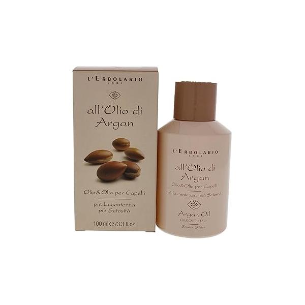 L'Erbolario Argan Oil for Hair - Deeply Conditioning Frizz Control Nourishes and Adds Shine Enhances Softness Silkiness 3.3 oz