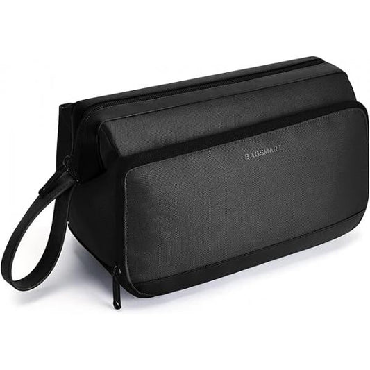 BAGSMART Toiletry Bag for Men, Wide Opening Dopp Kit Water Resistant Shaving Hygiene Organizer Bathroom, Travel Essentials, Black