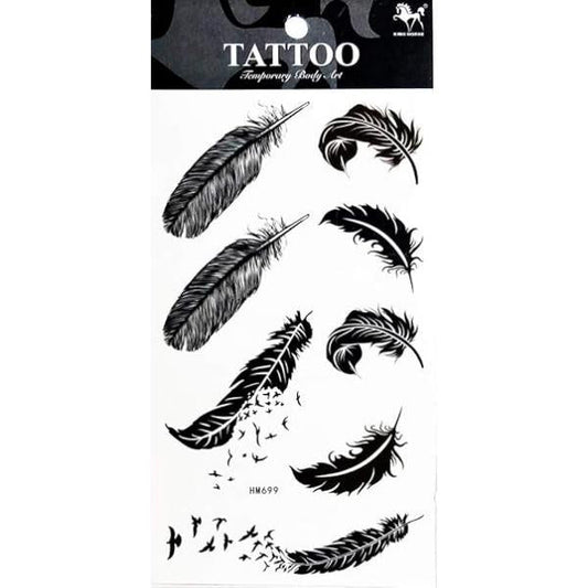 1 Sheet Black Bird Feather Animal Waterproof Temporary Tattoo Festival Flash Fake Body Art Stickers