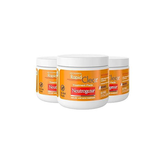 Neutrogena Rapid Clear Maximum Strength Acne Face Pads with 2% Salicylic Acid Medication to Help Fight Breakouts, Oil-Free Facial Cleansing for Acne-Prone Skin, 3 Pack
