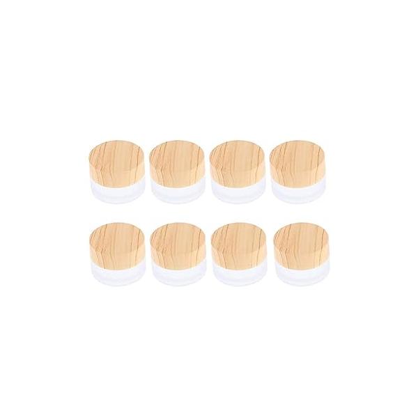 ConStore 8pcs Frosted Glass Cream Jar Bottle with Wood Grain Lid Refillable Mini Lotion Jars Empty Cosmetic Containers for Makeup Lip Balms Eyeshadow (5g)