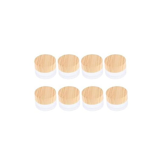 ConStore 8pcs Frosted Glass Cream Jar Bottle with Wood Grain Lid Refillable Mini Lotion Jars Empty Cosmetic Containers for Makeup Lip Balms Eyeshadow (5g)