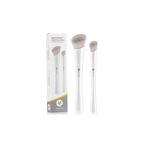KINGMAS Angled Foundation Brush Concealer Brush, Premium Kabuki Makeup for Liquid, Blending, Cream, Powder, Blush Buffing Stippling Face Tools White (White, A. 3Pcs (170W/270W/370W))