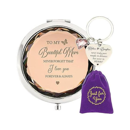 Mom Mirror Compact Champagne, Mother Keychain, to My Gift from Daughter, and Daughter Never Truly Apart, for Birthday Christmas
