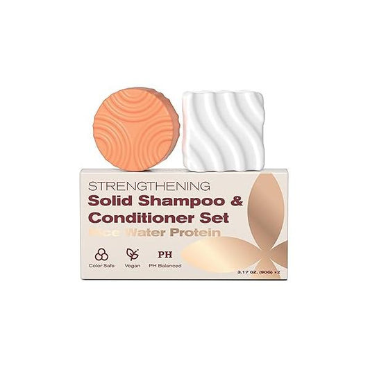 Rice Water Shampoo and Conditioner Set, Solid Natural High Protein Care Soap, Repairs Damaged Hair, Strengthen Hair Roots, Nourishes to Become Smooth Shin