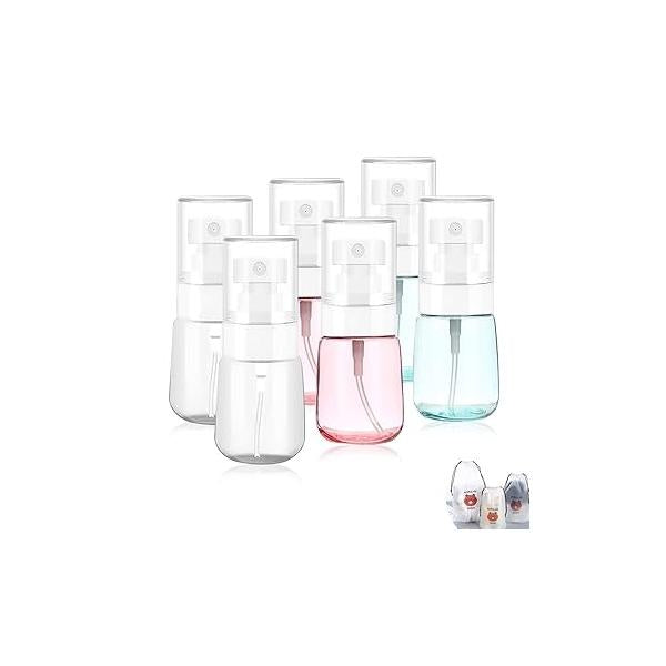 AMORIX 6PCS Spray Bottles Small 100ml 3.4 oz Empty Mini Travel Size Bottle Fine Mist Hairspray for Essential Oils Refillable Containers Cosmetic, Perfume + Drawstring Bag