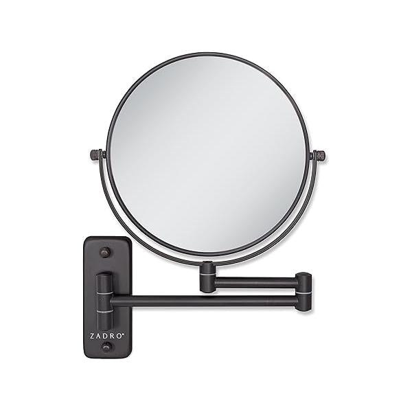 Zadro 7" Wall Mounted Wardrobe, Vanity Makeup Mirror with Magnification & Extending Arm (Large | 12.25" x 12" 8X/1X, Black)