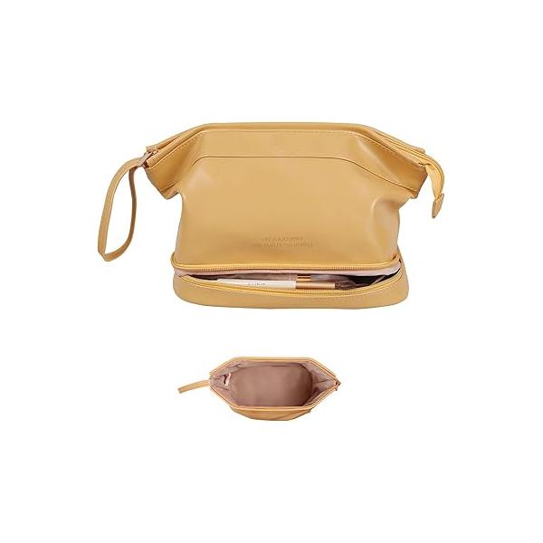 Abiudeng Large Capacity Makeup Bag Ladies Cosmetic Travel with Compartments Portable PU Leather Handle