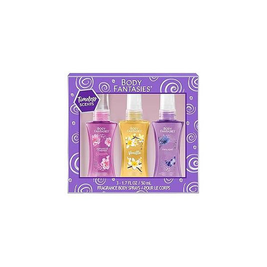 Body Fantasies Spray Holiday Gift Set for Her - 3 Piece Timeless Scents Sampler, Perfect Stocking Stuffers