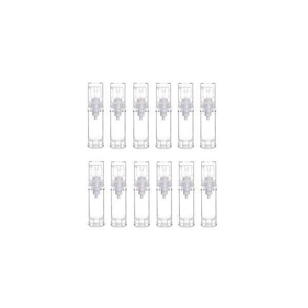 erioctry 12Pcs 15ML Empty Refillable Cosmetic Containers Cream Lotion Bottles Portable Clear Plastic Airless Vacuum Pump Bottle Sample Packing Toiletries Liquid Storage Vial Jars