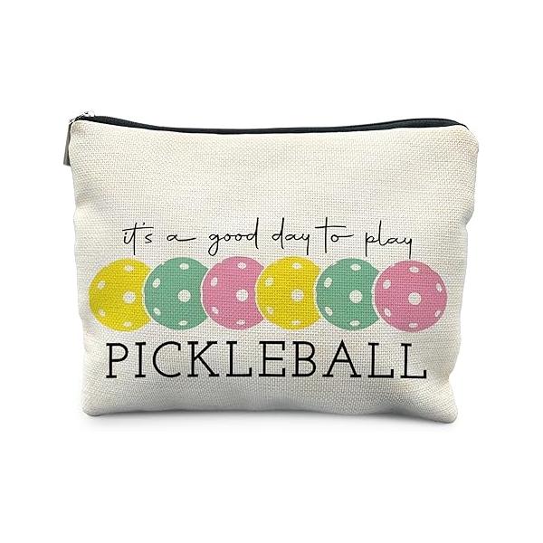 Pickleball Gifts for Women: Colorful Makeup Bag, It's a Good Day to Play Cosmetic Toiletry Lovers (Blue)