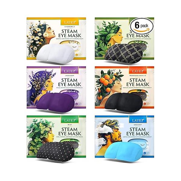 Heated Eye Steam Mask Dry Eyes Self Warm Compress Dark Circles Puffiness (1 Count (Pack of 6), Set Scent (Lavender, Chamomile, Green Tea, Mint, Mandarin Basilic, Unscented))