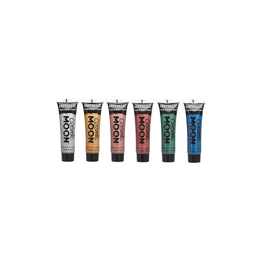 Cosmic Moon - Metallic Face Paint makeup for the & Body 0.40fl oz Create mesmerising metallic face paint designs! Set of 6 Includes: Silver, Gold, Rose Red, Green, Blue
