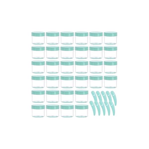 100 Pcs 20g Plastic Sample Cosmetic Containers with Lids and 10 Mini Makeup Spatula，Refillable Jars Lip Scrub for Skincare - Black