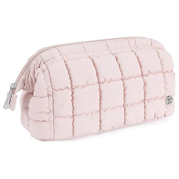 Telena Puffer Makeup Bags for Women, Nylon Puffy Padded Make Up Women Organizer Case, Wide-open Pouch Travel Essentials