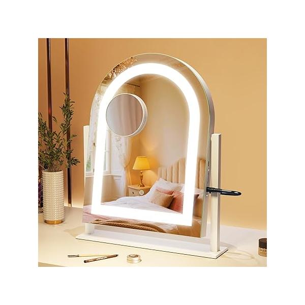 S'bagno Arch Vanity Mirror with Lights, Arched Makeup 10X Magnifying Mirror, 3 Color Lighting Modes, Touch Control, USB Rechargeable, Tabletop Cosmetic for Bedroom, Vanity,15''x12''