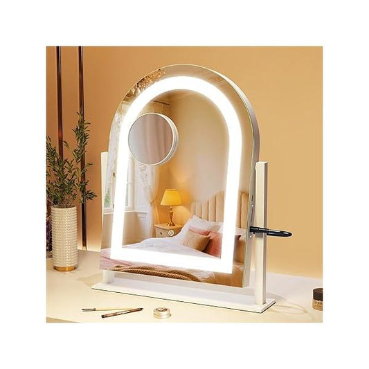 S'bagno Arch Vanity Mirror with Lights, Arched Makeup 10X Magnifying Mirror, 3 Color Lighting Modes, Touch Control, USB Rechargeable, Tabletop Cosmetic for Bedroom, Vanity,15''x12''