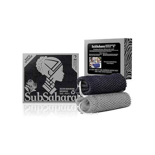 SubSahara Authentic African Net Sponge - 2 Pieces Exfoliating Scrubber for All Skin Types, Bath Face & Body, Travel Portable, Durable, Gentle Exfoliation (Golden Forest Green)