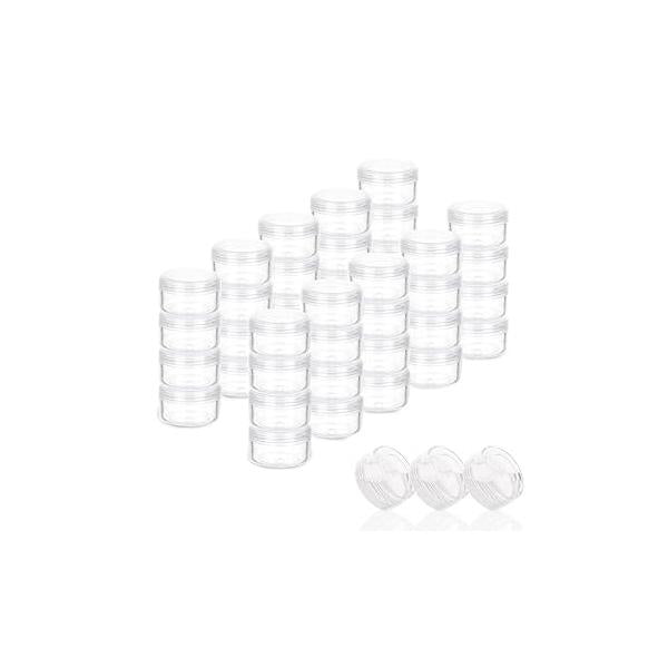 ZEJIA 5 Gram Sample Containers with Lids, Mini Makeup Containers, Empty Plastic Travel Cosmetic Labels(50 Count, Clear Lid)