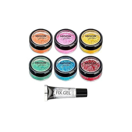 Iridescent Glitter Shakers by Moon - 100% Cosmetic for Face, Body, Nails, Hair and Lips - 5g Set of 6