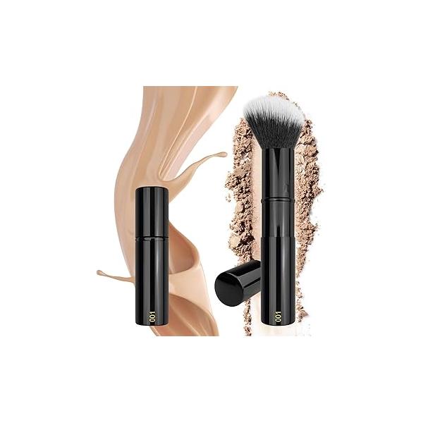 JILIER Retractable Kabuki Makeup Brushes 2 Pcs, kabuki Brush for Powder Foundation, Blush, Bronzer, Buffing, Liquid, Cream, make up brushes women with Cover