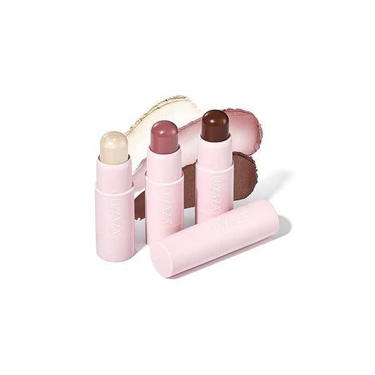 3PCS Cream Blush Highlighter Bronzer Contour Stick, Face Make up Kit Sticks for Girls and Women #HCB2 Medium to Dark