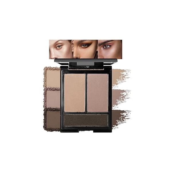 3 IN 1 Brown Nude Face Highlight Bronzer Powder Palette for Cheeks Contour Brightening, Buildable Matte Coverage Natural Makeup,Ultra Sculpt Nose Shadow Eyeshadow Primer 03#
