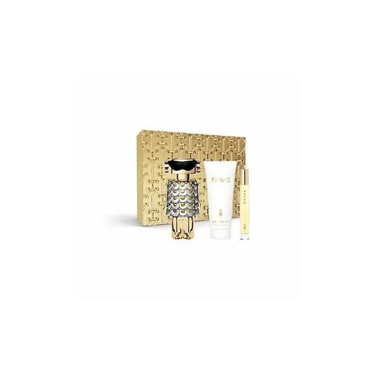 Fame by Paco Rabanne for Women - 3 Pc Gift Set 2.7 oz EDP Spray, 0.34oz 3.4oz Body Lotion