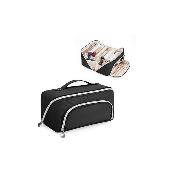 Lotour Makeup Bag Organizer Travel Cosmetic Bag, Large Capacity Skincare for Women Girls, Portable Pouch Open Flat Toiletry Essentials Toiletries Accessories