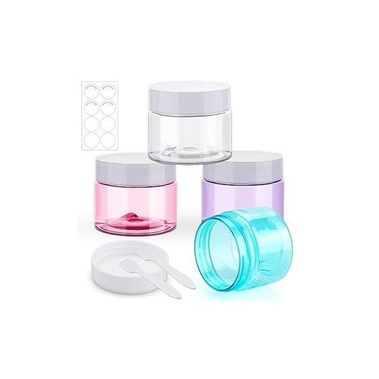 Travel Containers for Toiletries Plastic Cream Jars TSA Approved 2oz 4 Pack Refillable Cosmetic Leak-proof Size with Lid Face Body Hand Cream(4Color)
