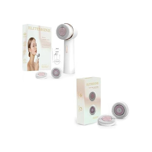 1 White Electric Facial Cleansing Brush Plus with 2 Original Replacement Heads Bundle