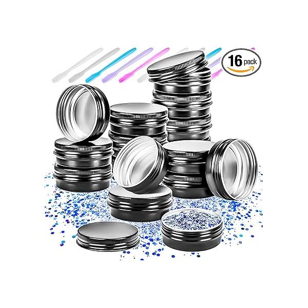 MotBach 16 Pack 1oz Tin Jars, 30ml Metal cans, 1Ounce Aluminum tin can jar Containers with Screw Lid for Lotion Bars, Toiletries, Creams, Samples, Makeup Cosmetic, Spices, Salve, Balms, Beard Balm