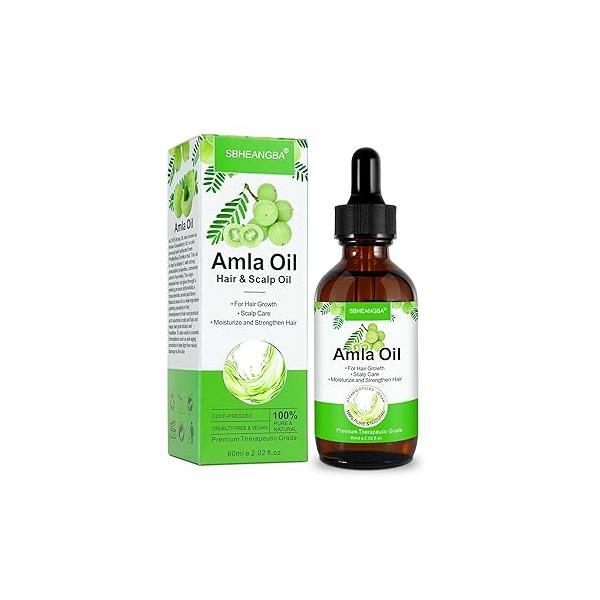 SBHEANGBA Cold Pressed Amla Oil 100% Pure Natural Organic for Hair Growth, Moisturize Healthy and Strengthen Hair, Nourishes Scalp Treatment Oils 2.02 Fl Oz