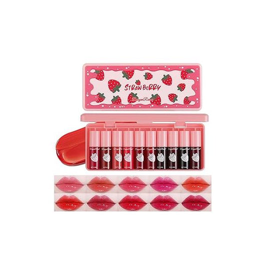 10 Colors Lip Tint Stain Set, Korean Moisturizing Gloss Velvet Mini Liquid Lipstick, Multi-Use and Cheek Tint, Non-Stick Cup, Lightweight, Long-Lasting Waterproof Lips Makeup