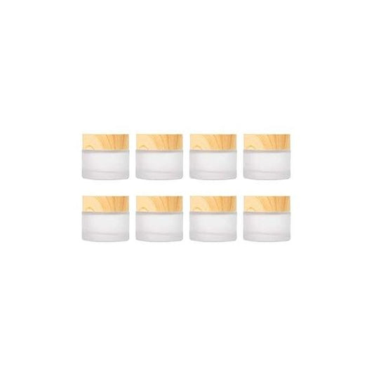 ConStore 8pcs Frosted Glass Cream Jar Bottle with Wood Grain Lid Refillable Mini Lotion Jars Empty Cosmetic Containers for Makeup Lip Balms Eyeshadow (10g)