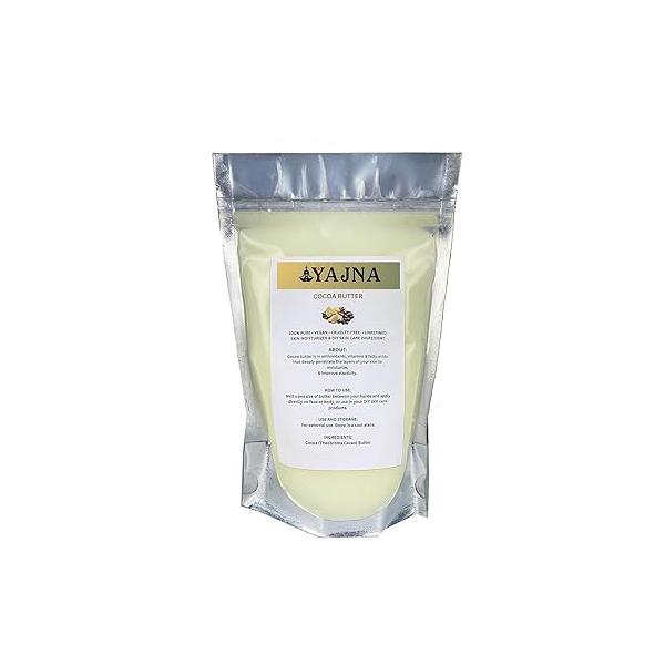 Yajna Organic Raw Cocoa Butter 100% Pure,Natural & Unrefined| Skin Moisturizer For Face, Body Hair| 4 OZ/115 GM Ivory/White Grade A | DIY Creams, Balms, Lotions, Soaps| Softens Dry Tough