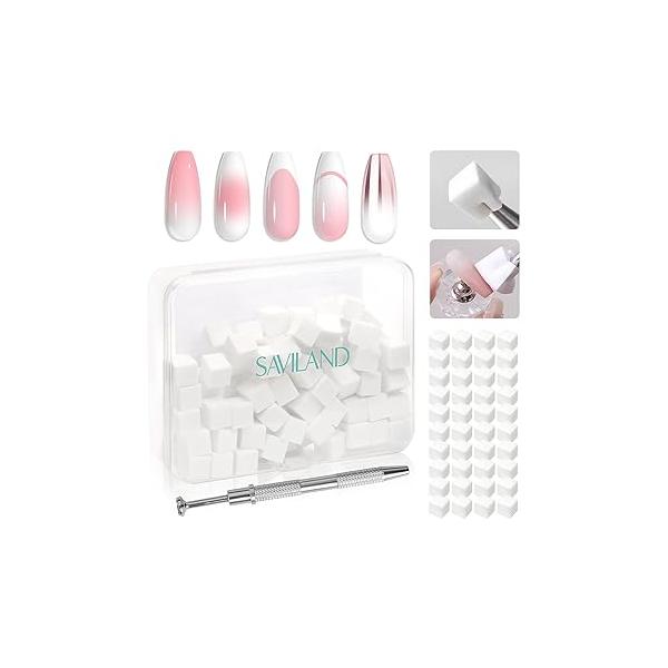 SAVILAND 100PCS Nail Sponges for Ombre: Art With Grabbing Pen Ombre Sponge Gradient Tools Aura Nails Brush Professional Accessories Supplies Home DIY Salon