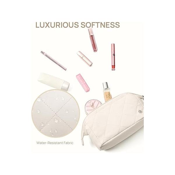 Telena Puffer Makeup Bags for Women, Nylon Puffy Padded Make Up Women Organizer Case, Wide-open Pouch Travel Essentials