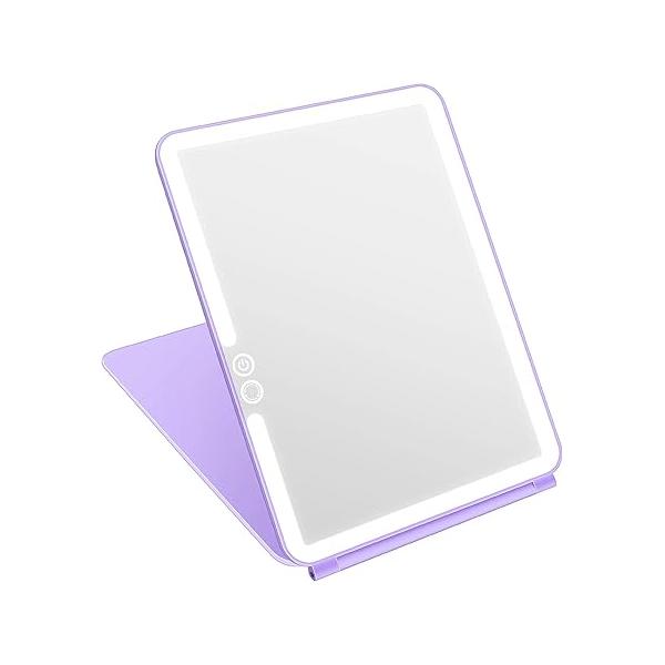 deweisn Folding Travel Mirror Lighted Makeup with 72 LEDs 3 Colors Light Modes, USB Rechargable, Portable, Ultra Thin, CompactVanity Touch Screen Dimming for Cosmetic (Green)