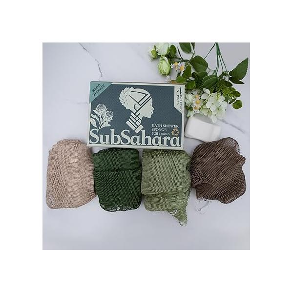 SubSahara Authentic African Net Sponge - 2 Pieces Exfoliating Scrubber for All Skin Types, Bath Face & Body, Travel Portable, Durable, Gentle Exfoliation (Golden Forest Green)