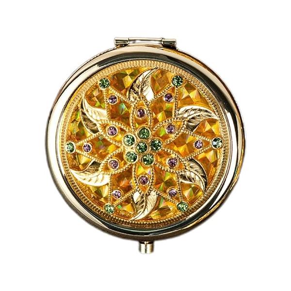 TANG SONG 1PC Vintage Butterfly Patterns Pattern Cosmetic Makeup Pocket Purse Magnification Jewel Mirror (Golden)